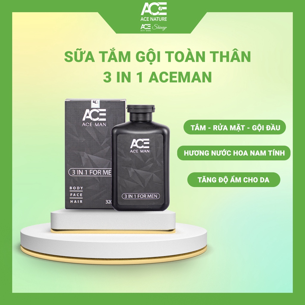 Sữa tắm gội toàn thân 3 in 1 ACEMAN 320ml kết hợp tắm gội rửa mặt tiện lợi với hương nước hoa nam tính mạnh mẽ