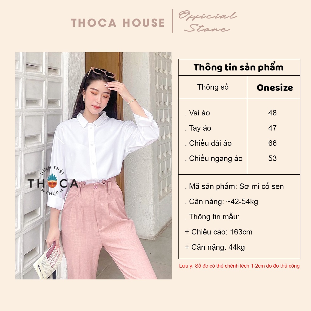 Áo sơ mi cổ sen tay dài trơn màu đen, trắng THOCA HOUSE vải mềm mịn, dày dặn mặc cực xinh