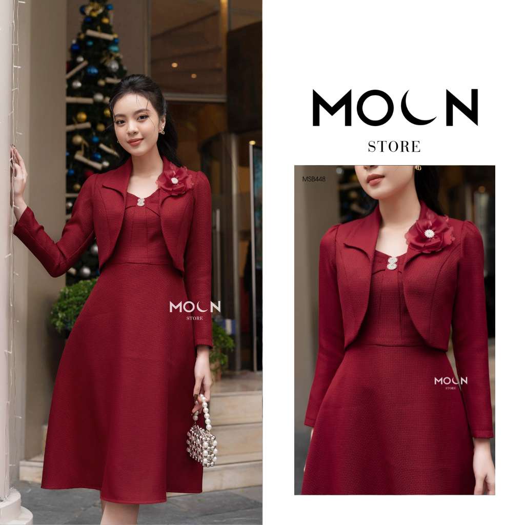 Set áo váy công sở, áo dạ text dáng ngắn mix váy xòe dáng dài sang chảnh MSB448 Moon