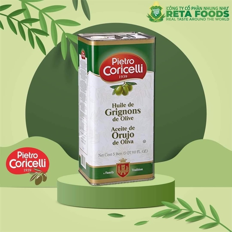 Dầu Oliu Pietro pomace can thiếc 5 lít nhập khẩu Ý