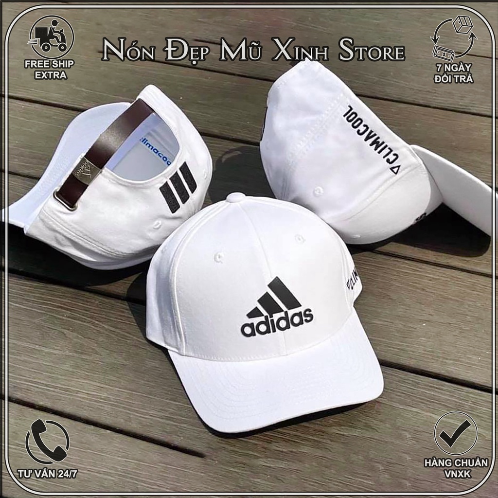 NÓN LƯỠI TRAI trai Adidas climalite vải cotton Hàn Quốc cao cấp, đuôi cài da,khóa nón kim loại,màu đen trắng logo thêu