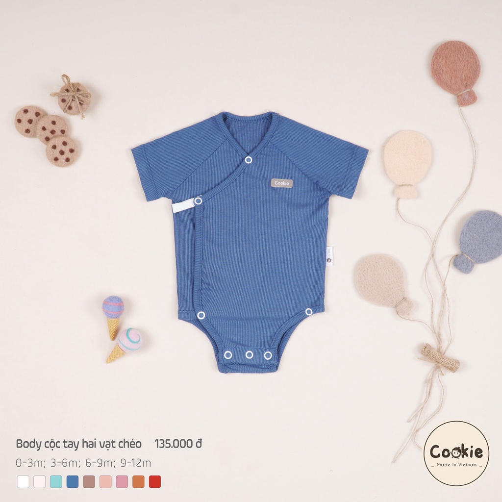 [COOKIE] Bodysuit cộc tay 2 vạt chéo cho bé size 0-3m, 3-6m, 6-9m, 9-12m