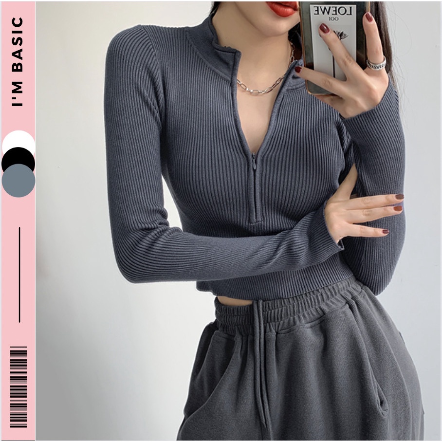 Áo len tăm nữ áo croptop trắng cá tính I'm basic áo "good girl" phong cách Hàn Quốc ADT01