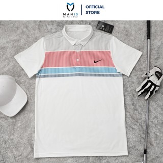 Áo polo golf ni_ke màu trắng phối sọc đỏ, đồ thể thao cao cấp ht sport alnk08