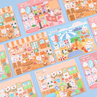 Tập sticker lớn kèm tấm dán phong cảnh dễ thương - VPP Thỏ Hồng