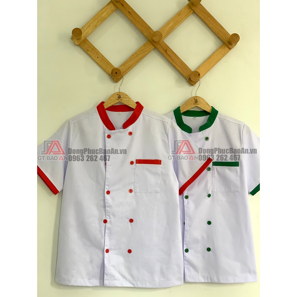 Áo Đầu Bếp Quán Ăn, Áo Bếp Ngắn Tay Màu Trắng, Đen Dành Cho Nam Nữ