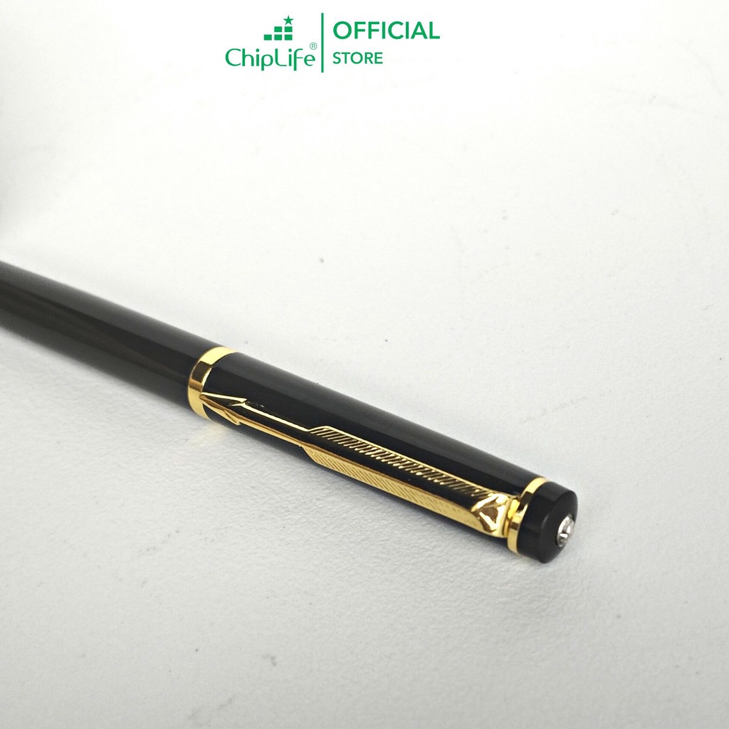 Bút kim loại xoay CHIPLIFE XT010 khắc tên - Đen viền vàng ngòi 0.7mm mực xanh