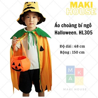 Quần áo trẻ em halloween hoạt hình hoá trang độc lạ Maki Áo choàng Bí Ngô Mũ bí ngô Túi bí ngô