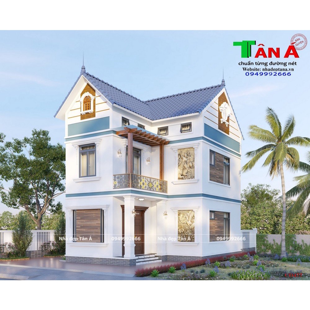 Thiết kế nhà đẹp MẪU NHÀ 2,5 TẦNG CHỮ L MÁI THÁI Ở HOÀI ĐỨC, HÀ NỘI