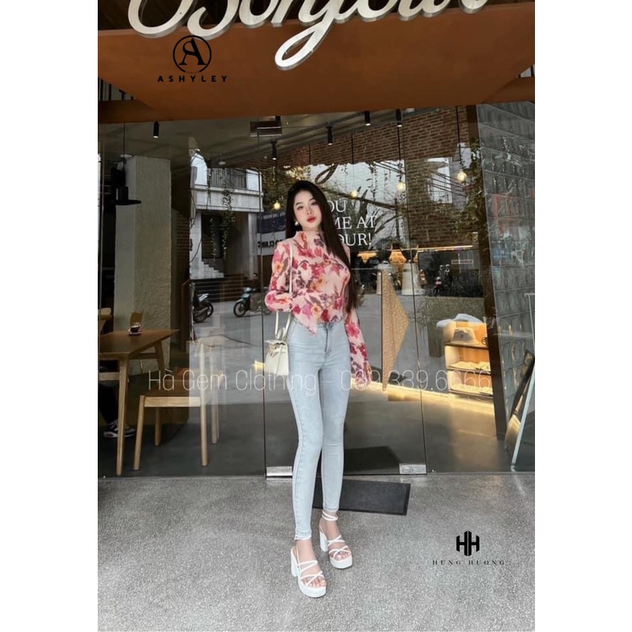 ÁO THUN GIẤY DẬP LI HOA TO NHÚN TÀY DÀI LOE