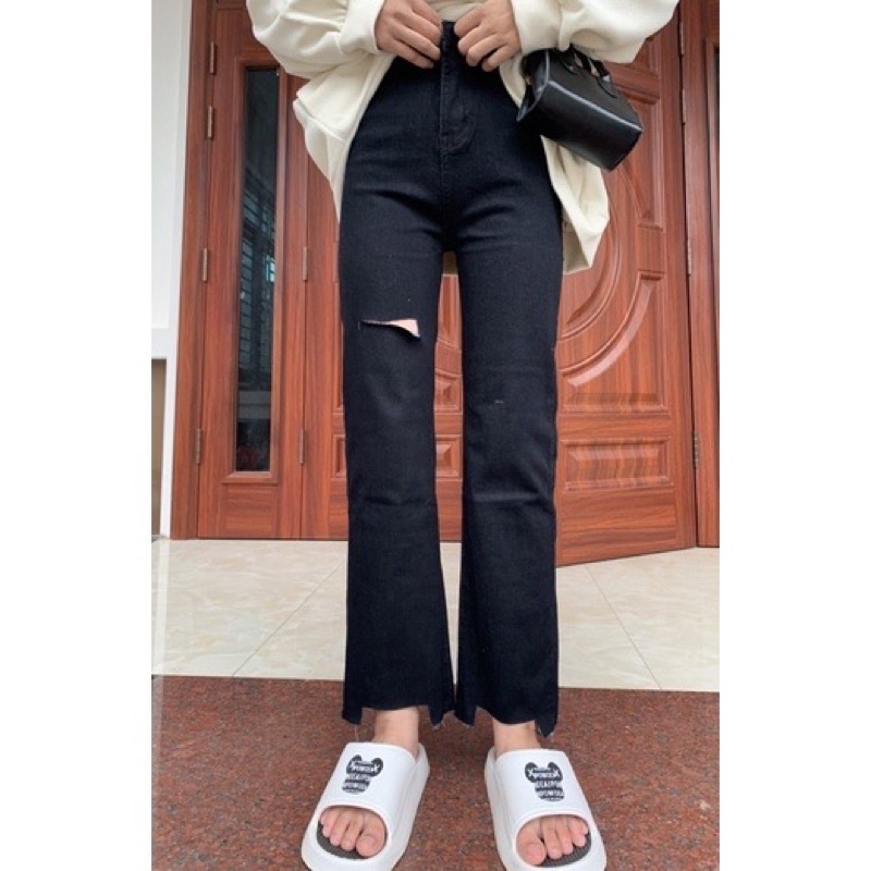 Baggy Jeans Ống Suông Rách Gấu L
