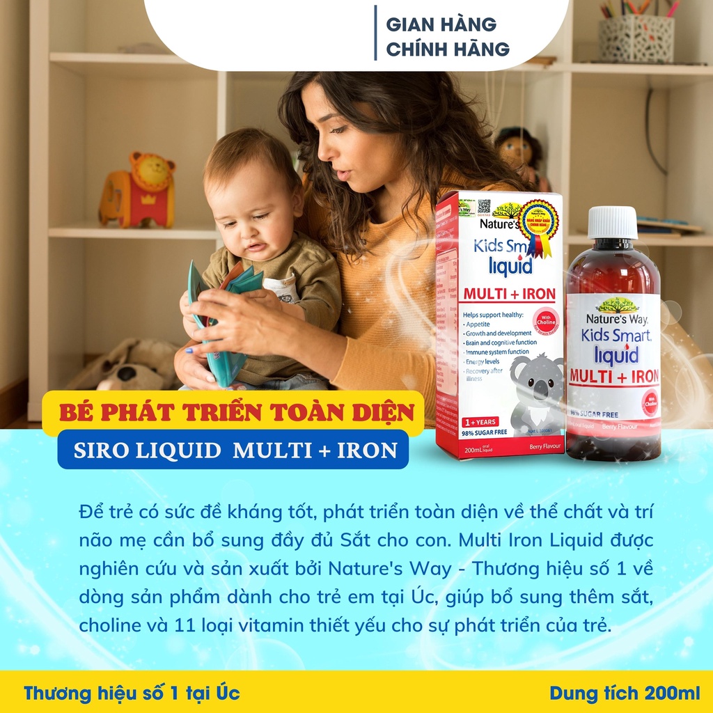 Siro Nature's Way Kids Smart Multi Iron Liquid của Úc lọ 200ml bổ sung sắt và các vi chất cần thiết cho trẻ nhỏ