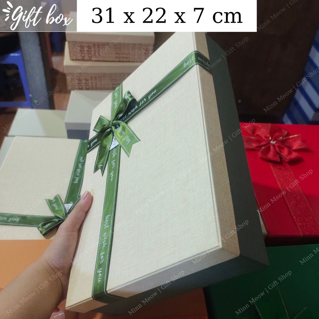 HỘP QUÀ 31 x 22 x 7 cm | C204 Minn Meow - Hộp chữ nhật cao cấp sang trọng đựng quà tặng có hạt xốp giấy rơm