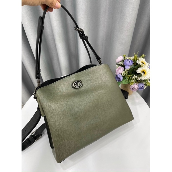 Túi xách da thật công sở Coach Willow màu xanh rêu