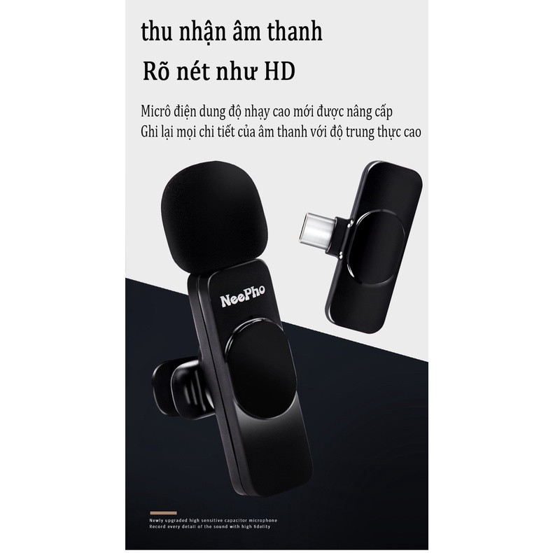 Micro thu âm không dây cài áo K8, Khoảng Cách 15m，Ghi Hình Video, Phát Trực Tiếp, Fb, Quay Vlog, Tiktok.