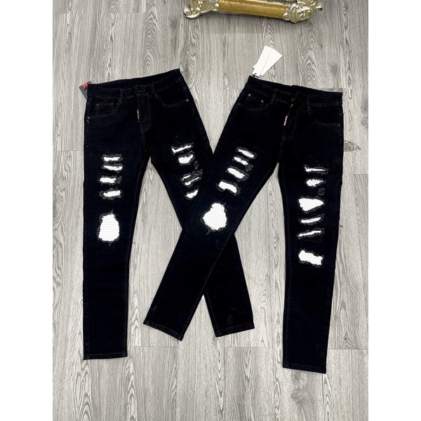 Quần bò vá da trắng Rách nhiều có big size 28 đến 36