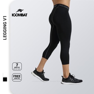 Quần combat bóng rổ lửng 3/4 Giữ nhiệt thể thao nam iCOMBAT chơi bóng rổ, bóng đá, GYM (Đen, Trắng)