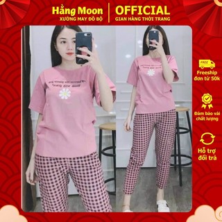 Đồ bộ nữ bộ mặc nhà set bộ nữ bigsize bộ thun nữ đồ mặc nhà MoonShop QD06 DÀI 1 HOA CÚC