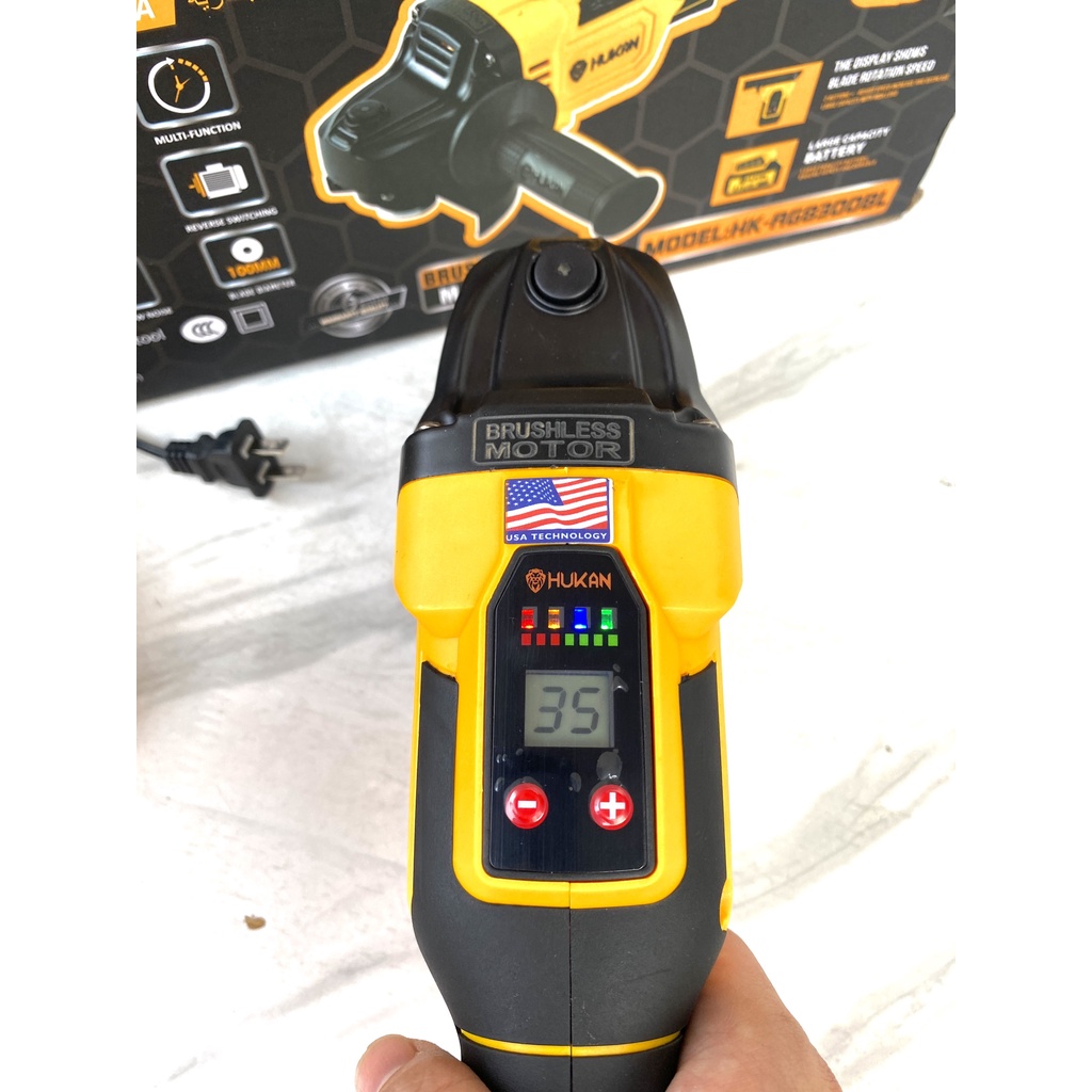Máy mài pin Hukan AG8300BL động cơ không chổi than sử dụng pin 4,0 ah điều chỉnh tốc độ máy bằng bàn phím