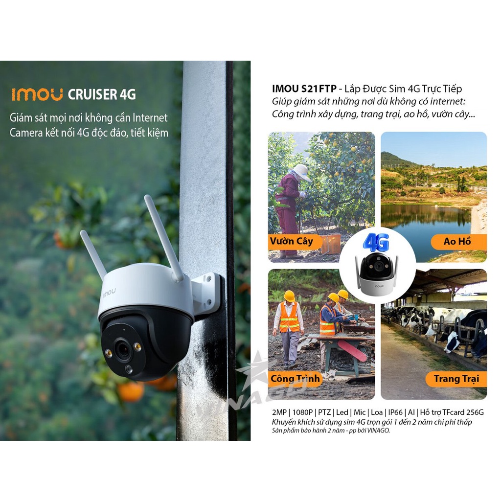 Camera ngoài trời xoay 360 độ IMOU Cruiser, wifi quay có màu ban đêm, cam giám sát cảnh báo chuyển động, có còi hú | BigBuy360 - bigbuy360.vn