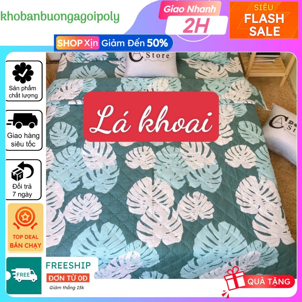 Bộ ga gối m2/m4/m5 drap giường poly gồm 1 ga trải giường và 2 vỏ gối nằm, mẫu lá khoai