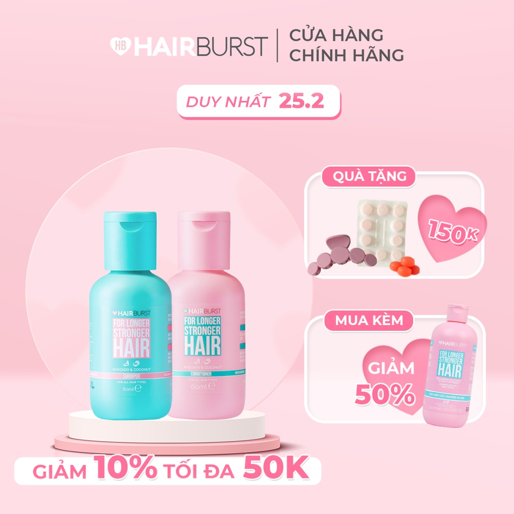 Set gội xả Hairburst stronger longer hair travel size 60ml/chai