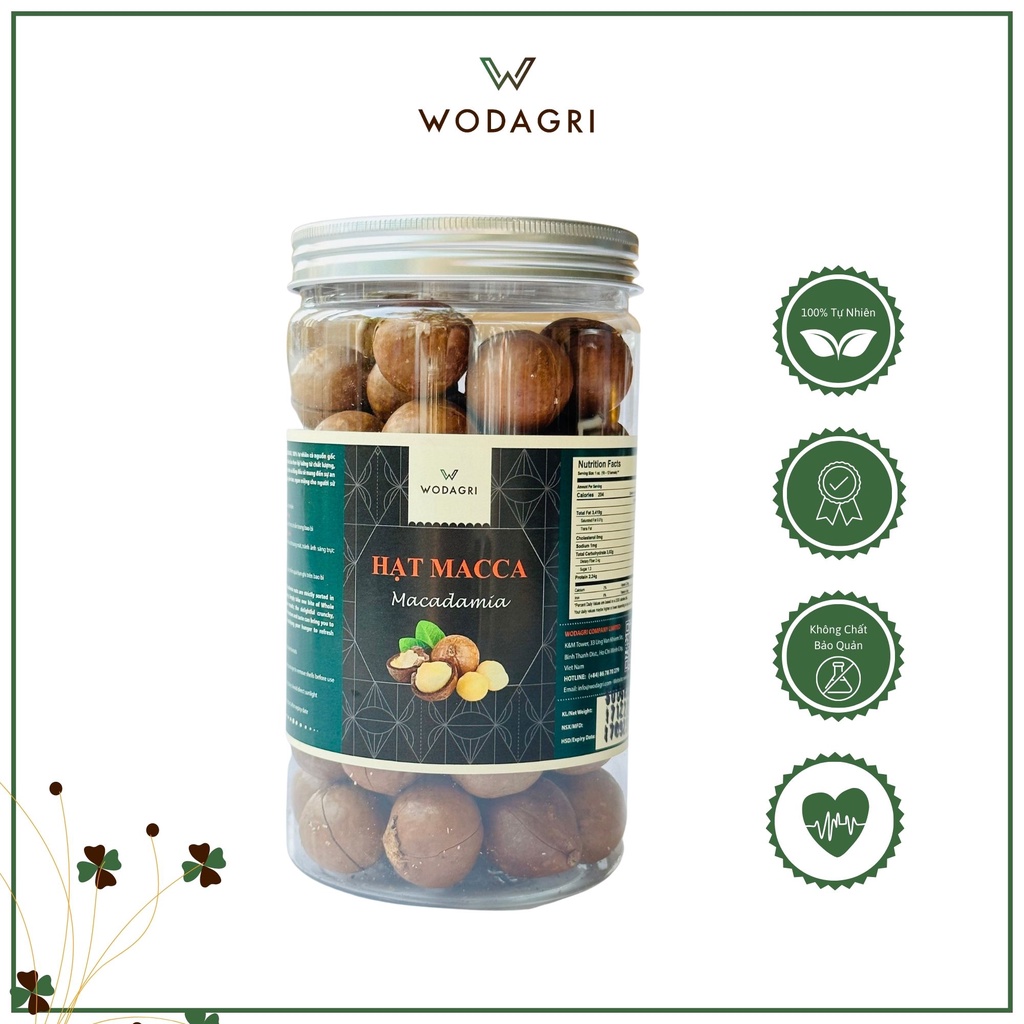 Macca WODAGRI, LOẠI 1, đều hạt, Hộp 500gr