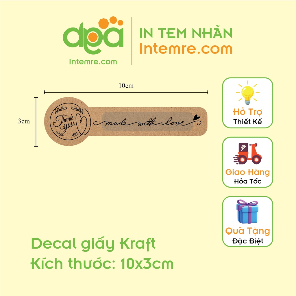 Sẳn 34 Tem Nhãn Giấy Kraft, Craft, Da Bò Decan Dán Intemre.com Niêm Phong Thank You Kt:10x3cm