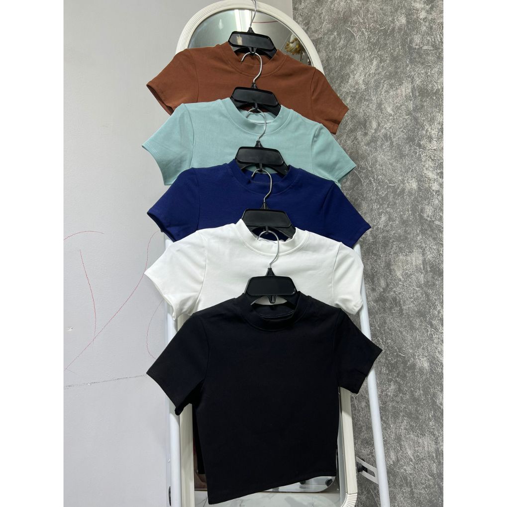 ÁO THUN CROPTOP CỔ TRÒ TAY CON 10 MÀU