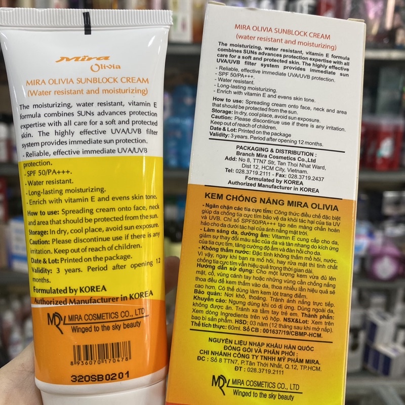 Kem chống nắng dưỡng trắng Da Mira Aroma - White SunBlock Cream 60ml