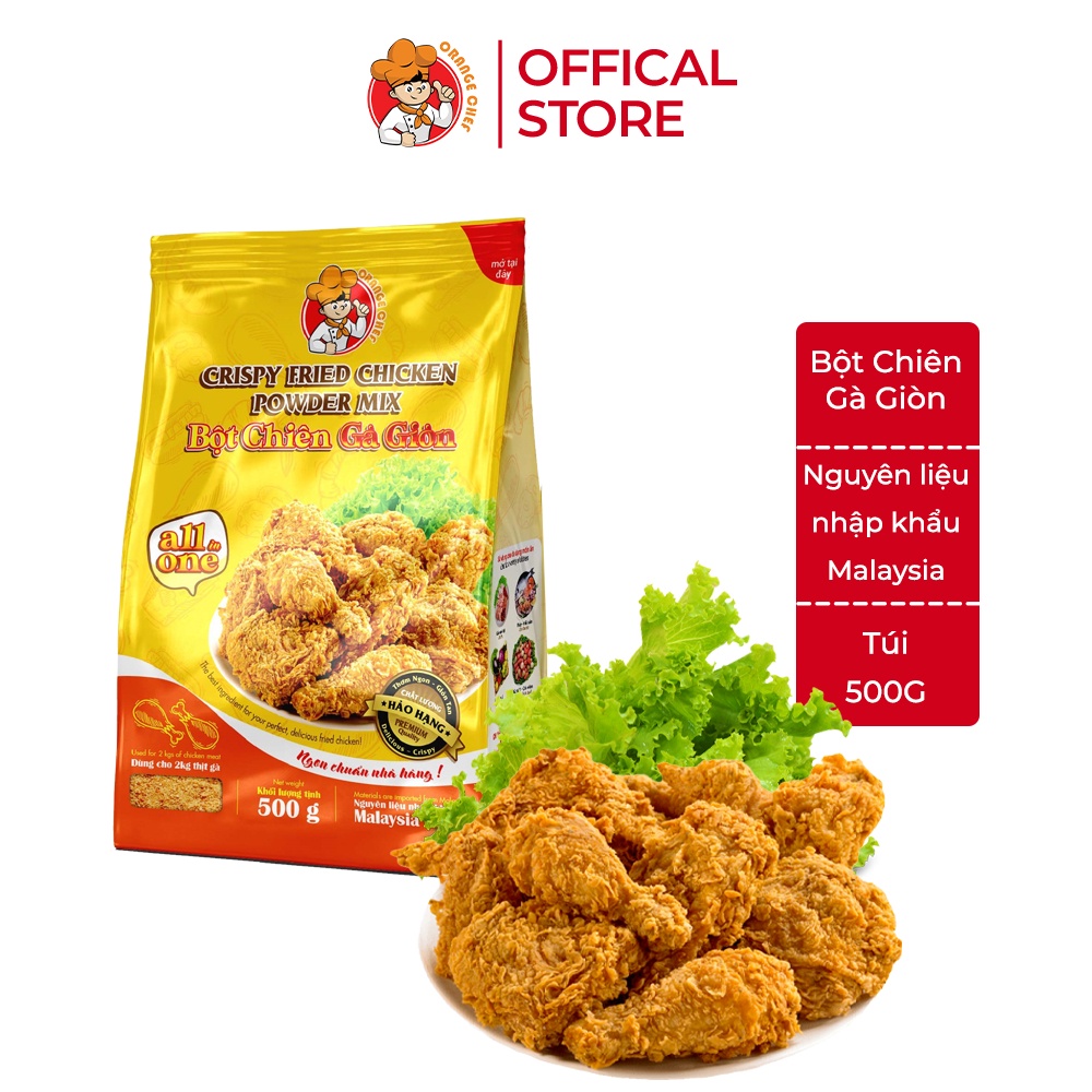 Bột chiên gà giòn Ông Đầu Bếp Orange Chef | Túi 500g - Nguyên liệu nhập khẩu Malaysia