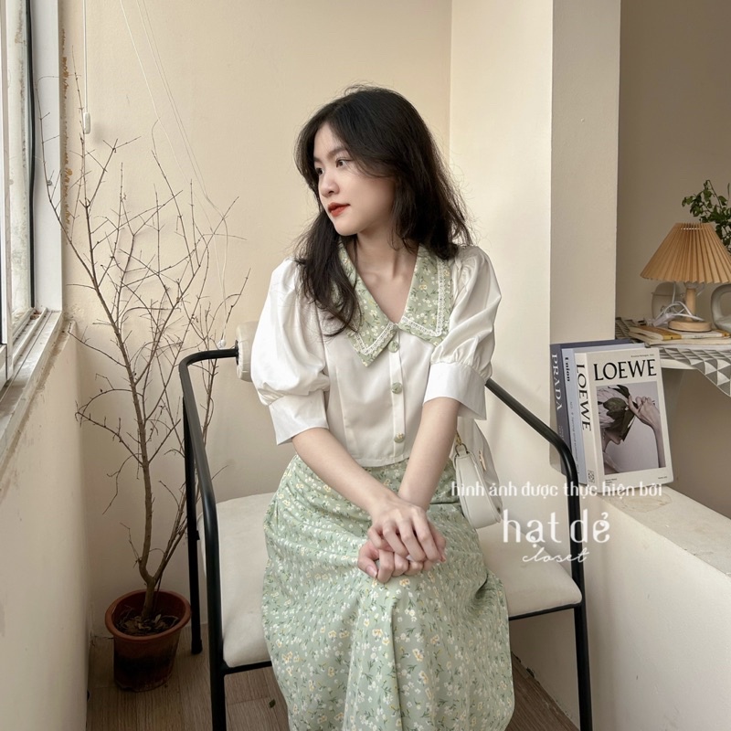 Set chân váy hoa phối sơ mi dáng A dài ( CHÂN VÁY NHÍ) 🌿