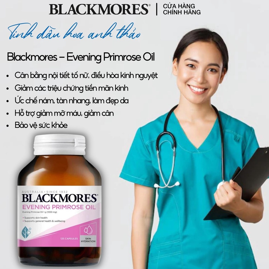 Tinh dầu hoa anh thảo Blackmore Evening Primrose Oil 1000 Úc 190v đẹp da, cân bằng nội tiết tố