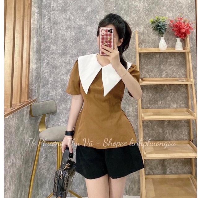 Áo cổ nhọn tiểu thư chiết eo tôn dáng siêu sang phong cách vintage Hàn Quốc