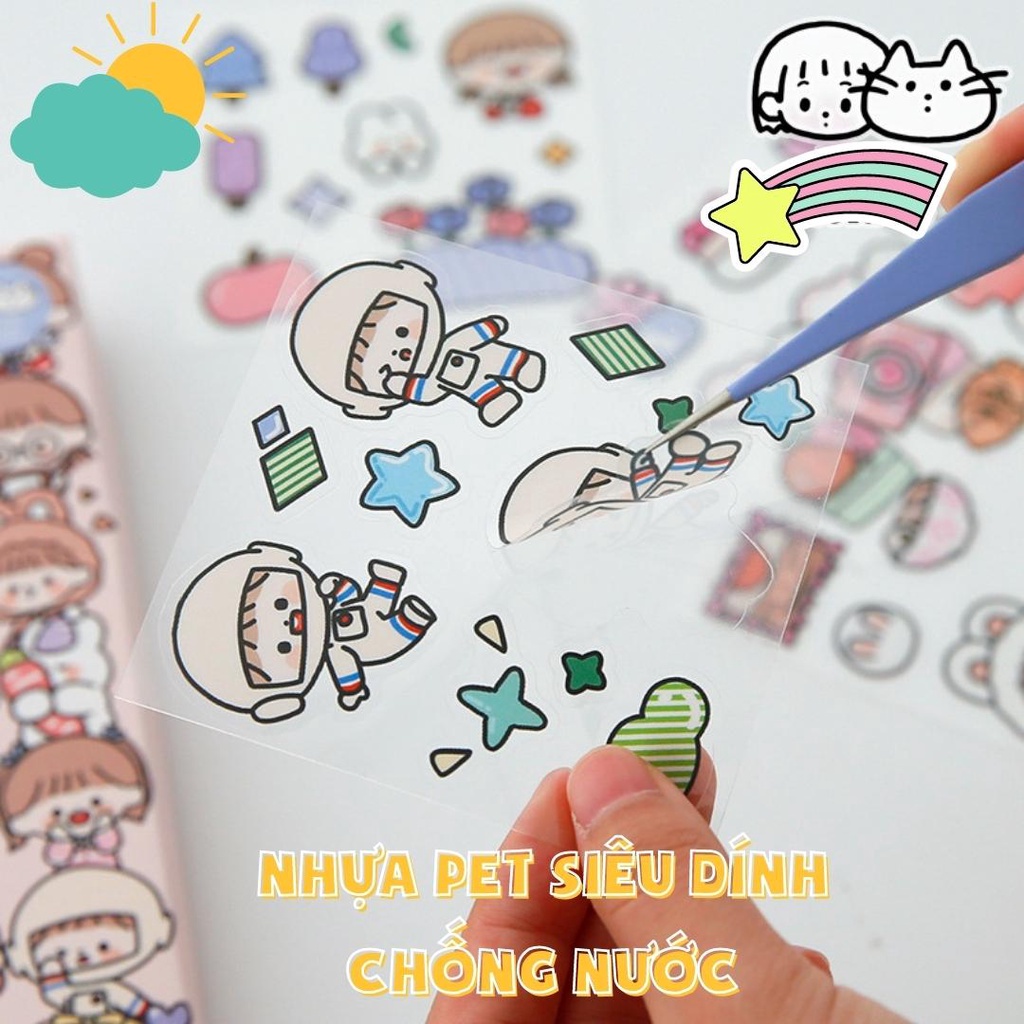 Hộp 100 tấm Sticker Hình Dán Họa Tiết Hoạt Hình Trang Trí siêu đáng yêu