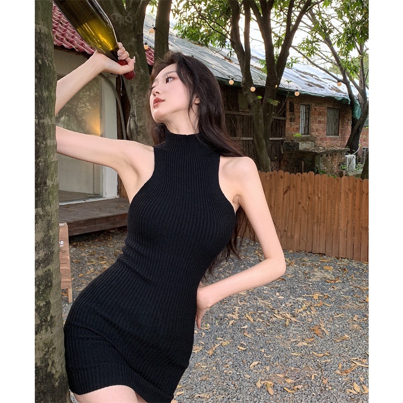 QADCOL  Đầm Ôm Dệt Kim Không Tay Thời Trang Quyến Rũ Cho Nữ