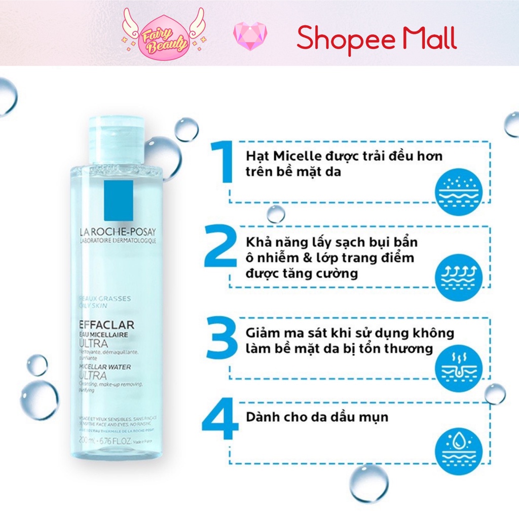 [LA ROCHE-POSAY] Nước Tẩy Trang Cho Da Dầu Mụn Giúp Làm Sạch Sâu & Kiểm Soát Nhờn Effaclar Micellar Water 400/200/100ml