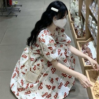 Đầm midi cổ V hoa đỏ (ảnh thật/ có sẵn)