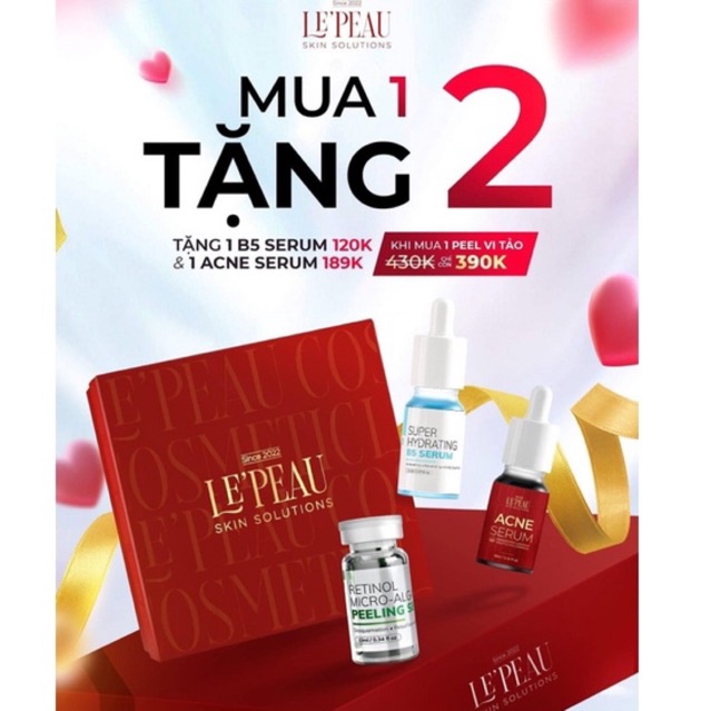 Peel Da Vi Tảo Retinol Sinh Học Le'Peau mẫu mới 2022 - Mua 1 Tặng 2 Serum B5 + Acne Chấm mụn