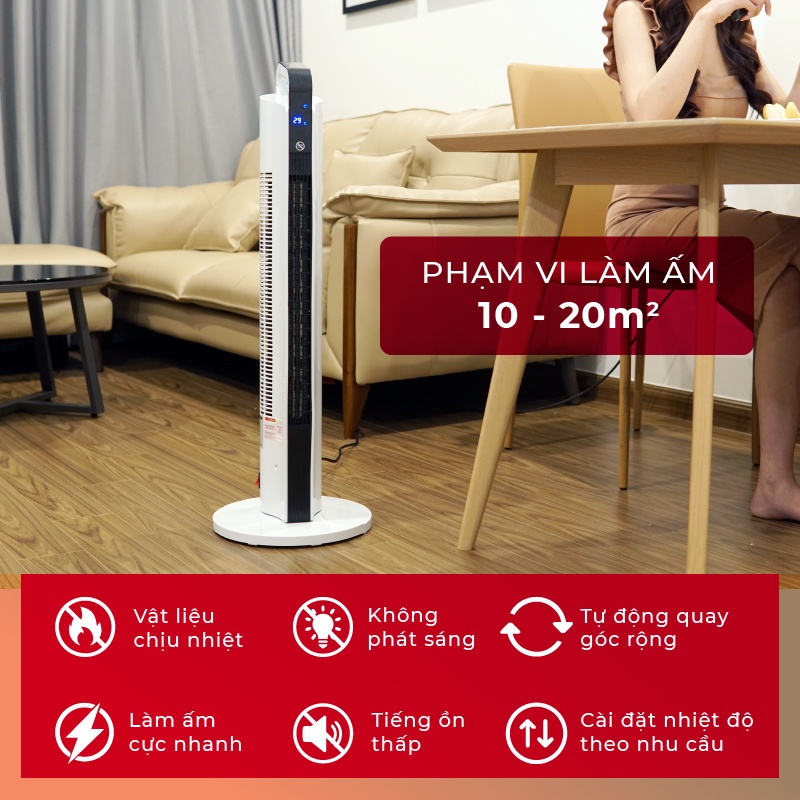 Máy sưởi gốm Fujihome FH2000 không gây khó thở, khô da, làm nóng sau 5s, tiết kiệm điện năng - Nhập khẩu Nhật bản