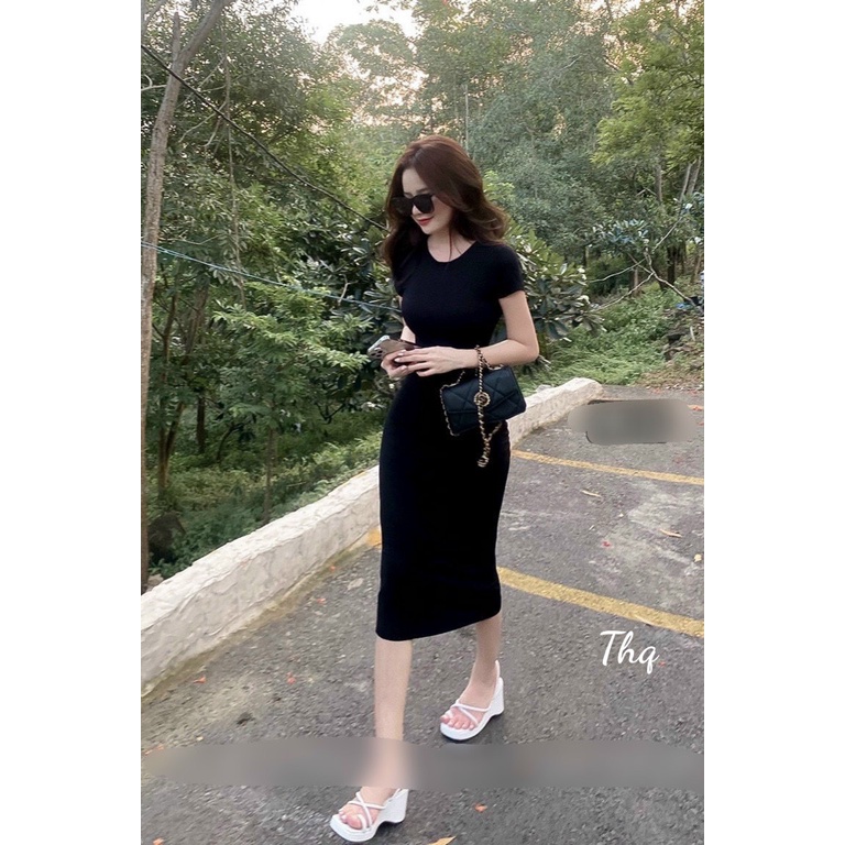 Váy thun body cổ tròn sẻ sau ms100