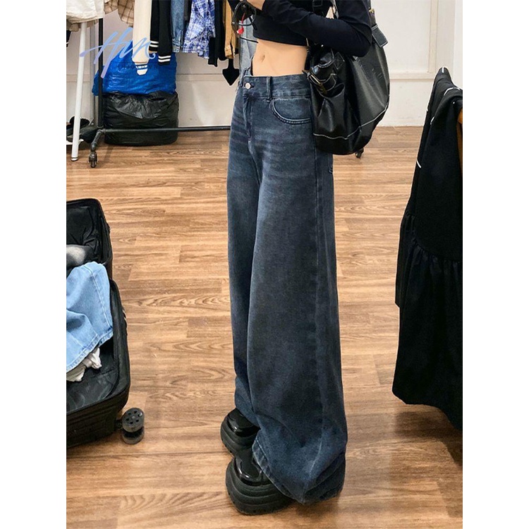 Quần Jeans Dài Ống Rộng Phong Cách Retro Thời Trang Cho Nữ