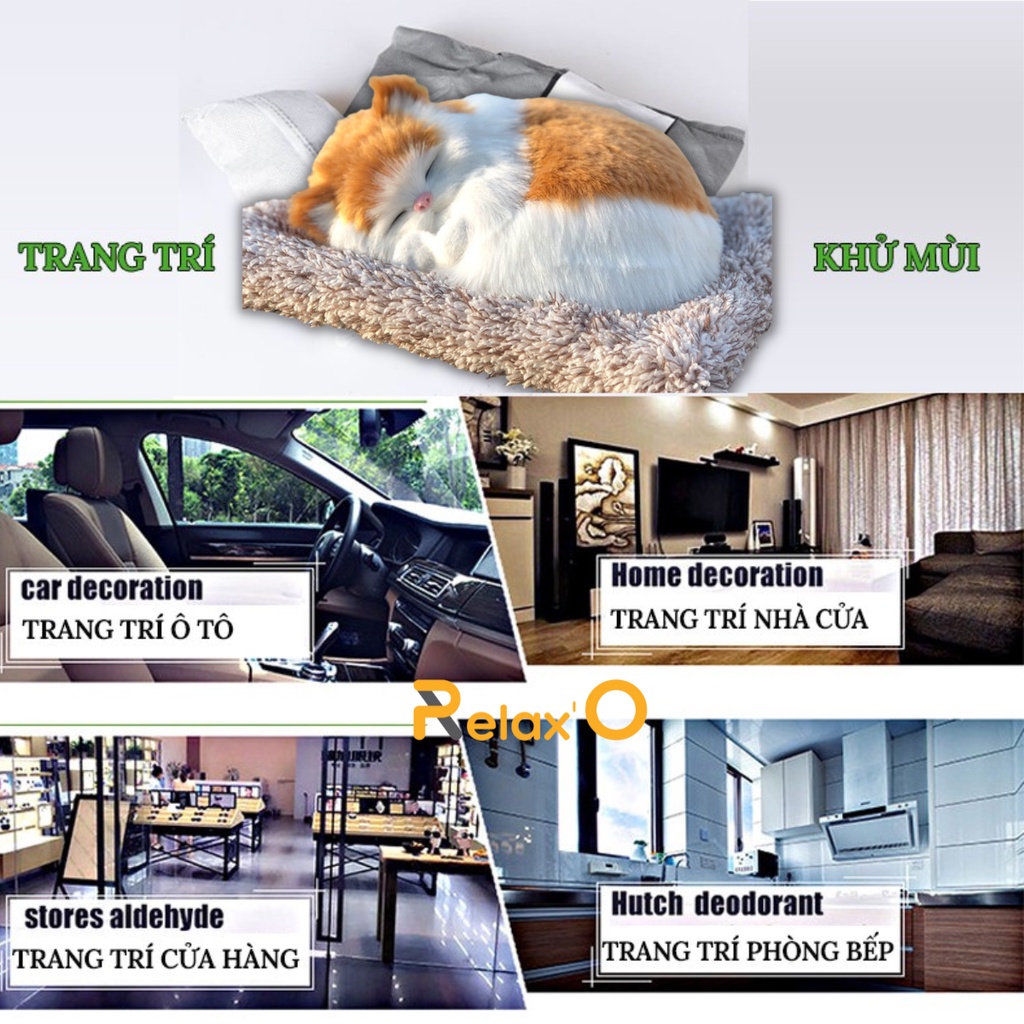 Mèo Ngủ Trang Trí Lõi Than Hoạt Tính Lọc Không Khí Khử Mùi RELAX' O, Trang Trí Bàn Làm Việc, Xe Hơi, Phòng Ngủ