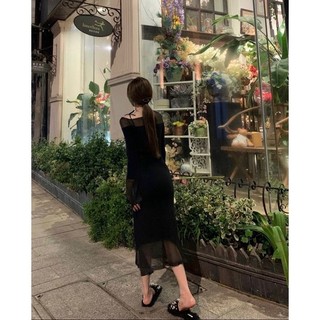 ĐẦM MIDI ĐEN PHỐI VOAN LƯỚI ĐUÔI CÁ 🖤