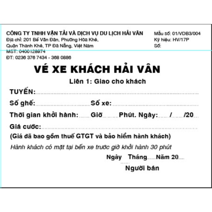 Cuống vé xe khách