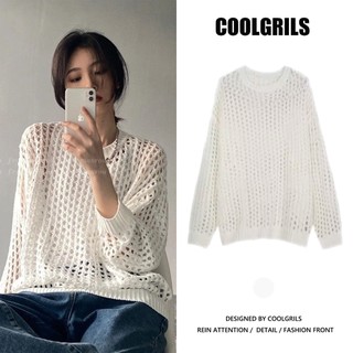 Áo Sweater Dệt Kim Lưới Dáng Rộng Phong Cách Retro Mỹ Mới