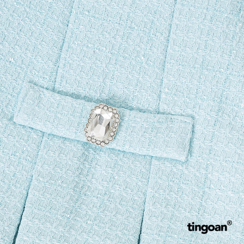 TINGOAN®  -  Chân váy cạp thường xếp li tweed xanh đính cúc đá tingoan BABY DIAMOND SKIRT/BLUE