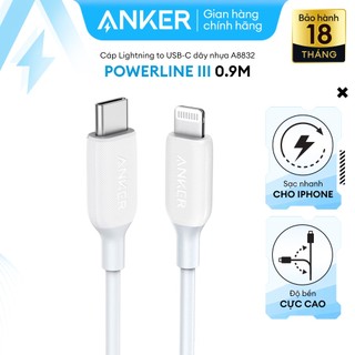 Cáp Anker PowerLine III USB-C to Lightning, 0.9m - A8832