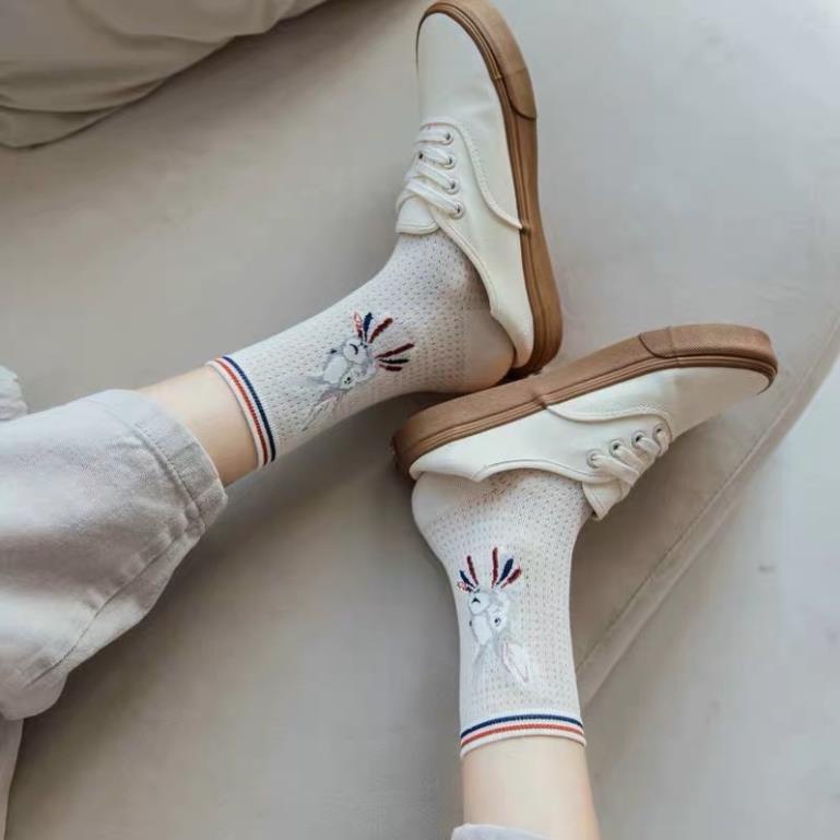 Túi 8 Đôi Tất dệt kim cổ cao thêu hình Phong Cách Vintage Hàn Quốc Mẫu Softie tt17