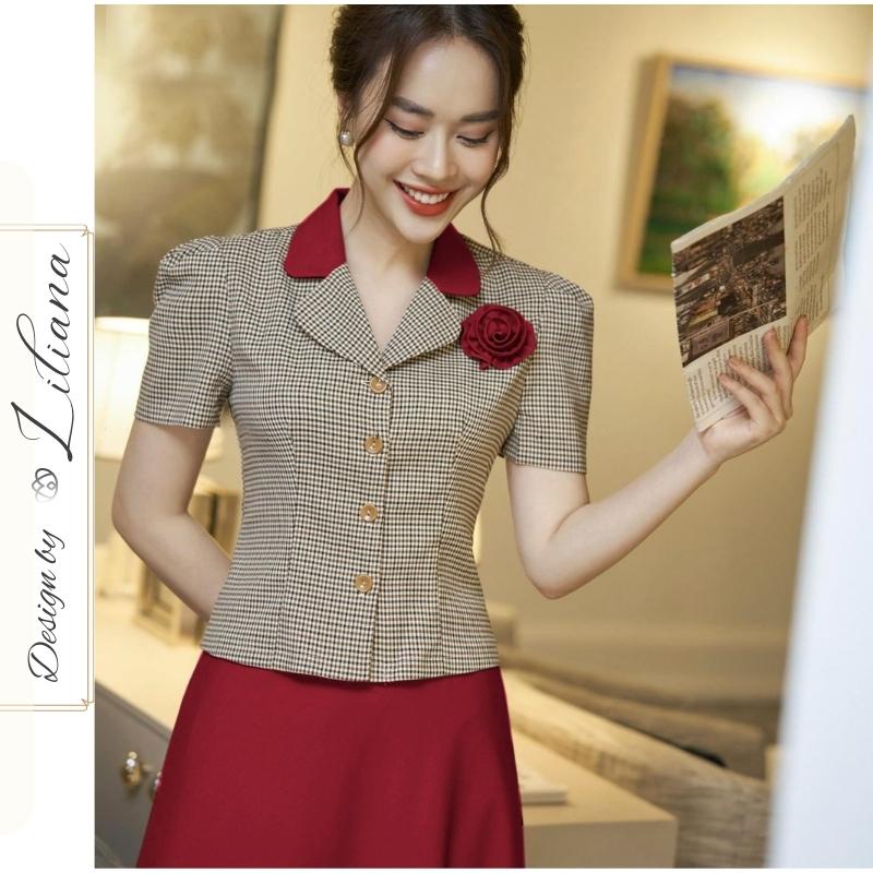 Set áo công sở kèm chân váy xòe hàng thiết kế chất liệu cao cấp Liliana